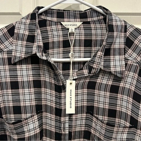 Max Studio Plaid Shirt Dress size Large - Picture 4 of 9